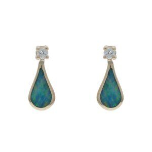 Kabana Black Opal Diamond Short Drop Earrings - Yellow Gold 14k Inlay Pierced